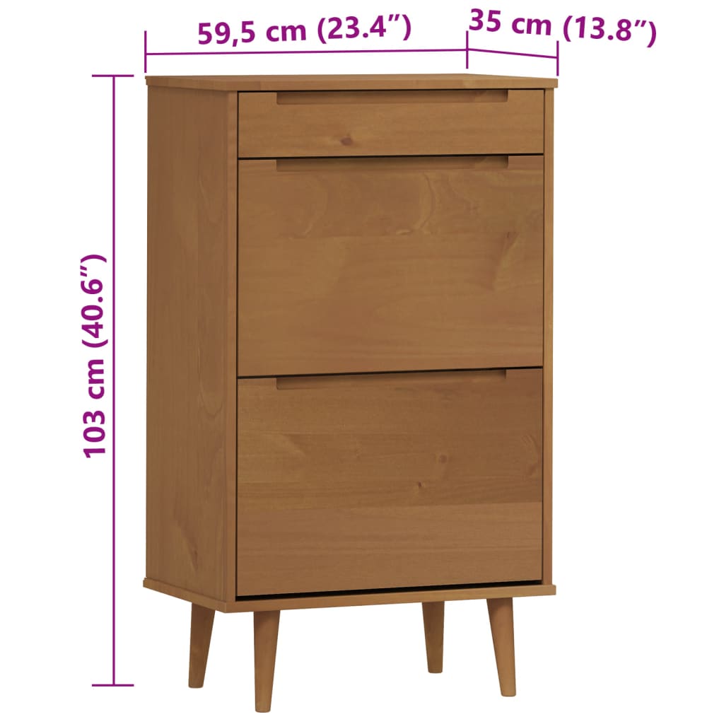 Skoskap MOLDE brun 59,5x35x103 cm heltre furu