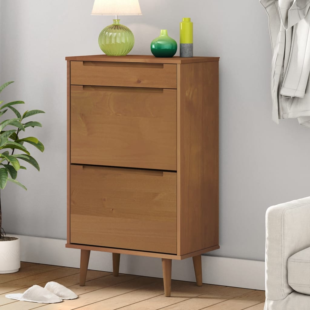 Skoskap MOLDE brun 59,5x35x103 cm heltre furu