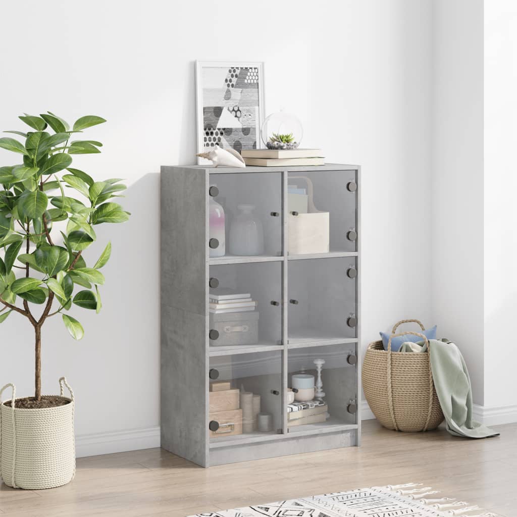 Highboard med dører betonggrå 68x37x109 cm konstruert tre