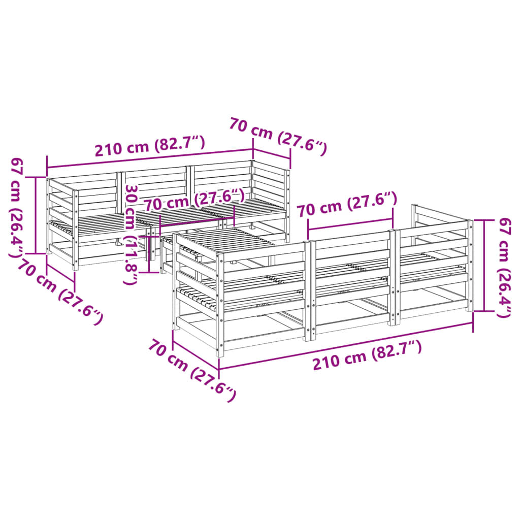 Hagesofasett 7 deler heltre furu