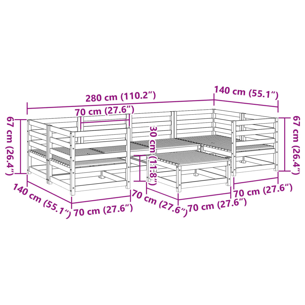 Hagesofasett 7 deler voksbrun heltre furu