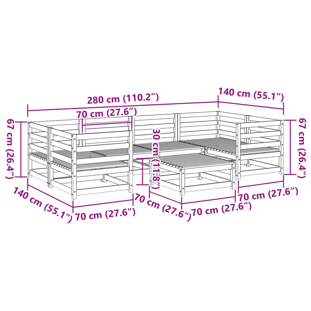 Hagesofasett 7 deler impregnert furu