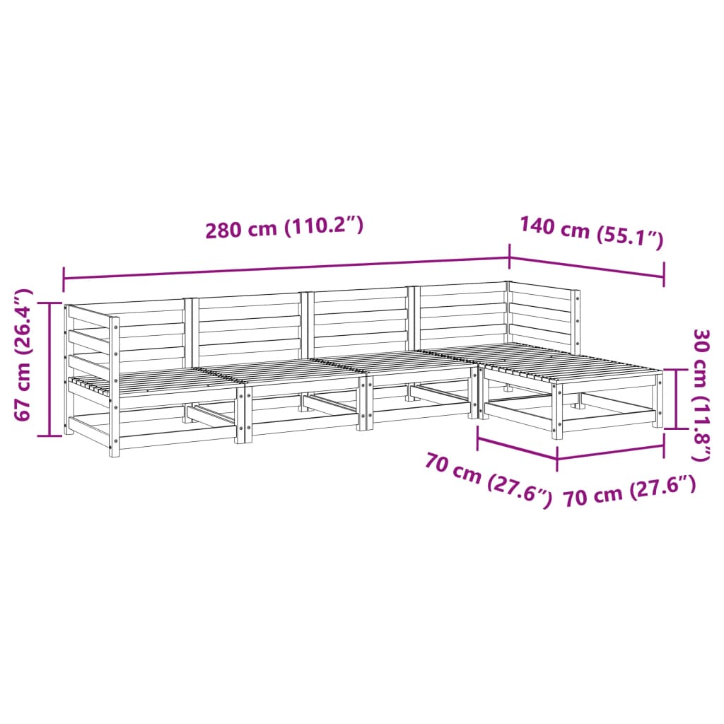 Hagesofasett 5 deler heltre furu