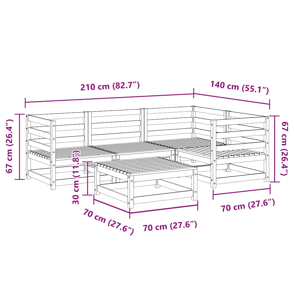Hagesofasett 5 deler heltre furu