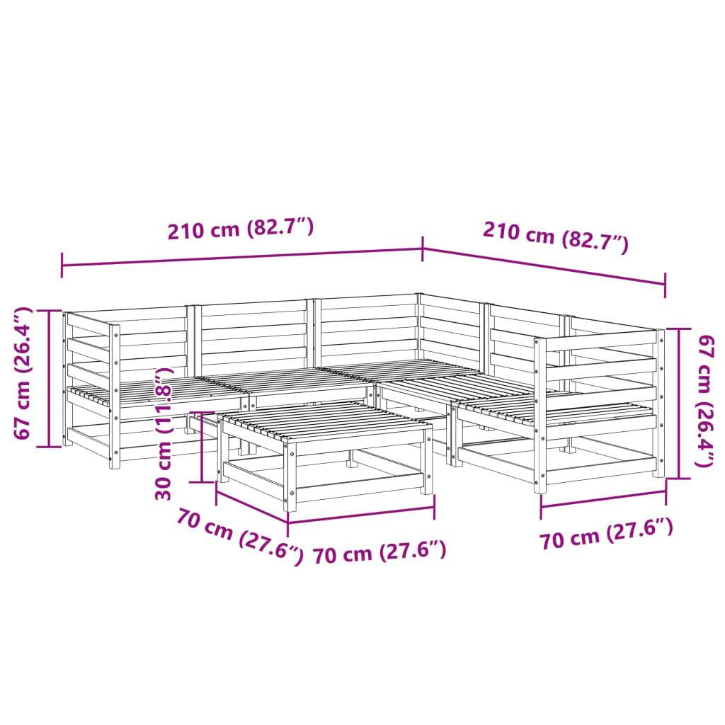 Hagesofasett 6 deler impregnert furu