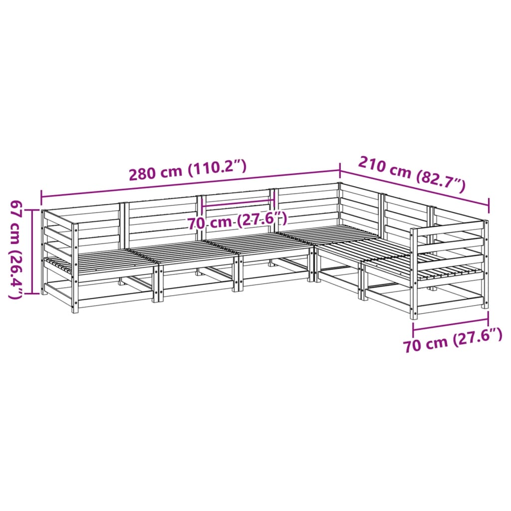 Hagesofasett 6 deler impregnert furu