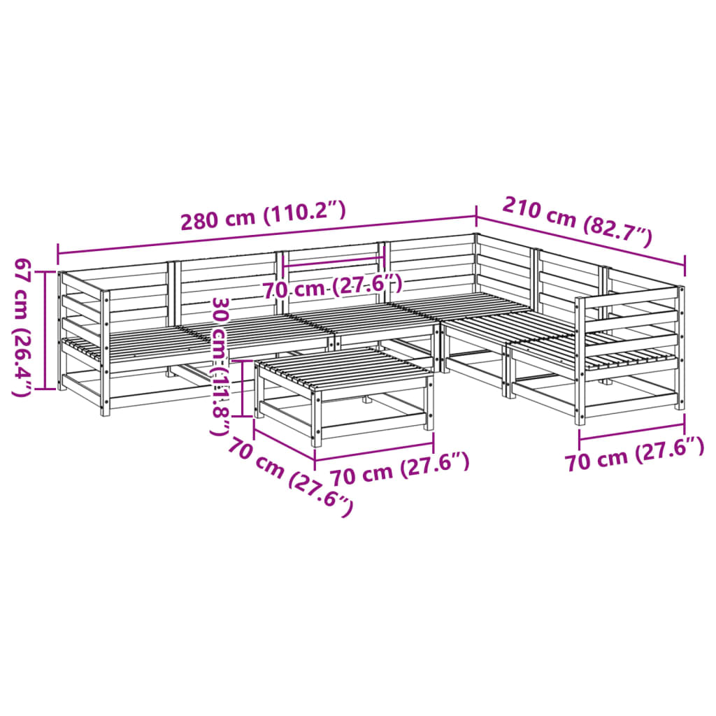 Hagesofasett 7 deler voksbrun heltre furu