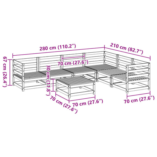Hagesofasett 7 deler impregnert furu