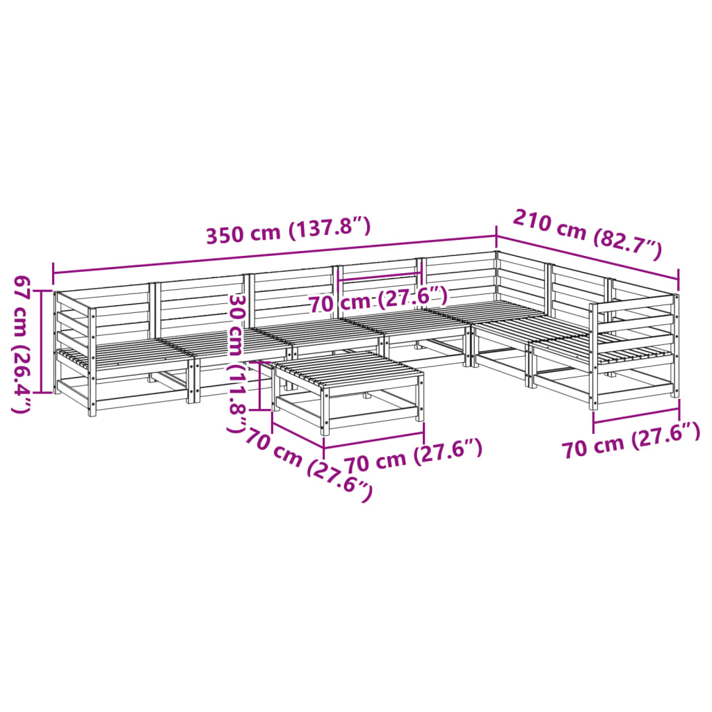 Hagesofasett 8 deler impregnert furu