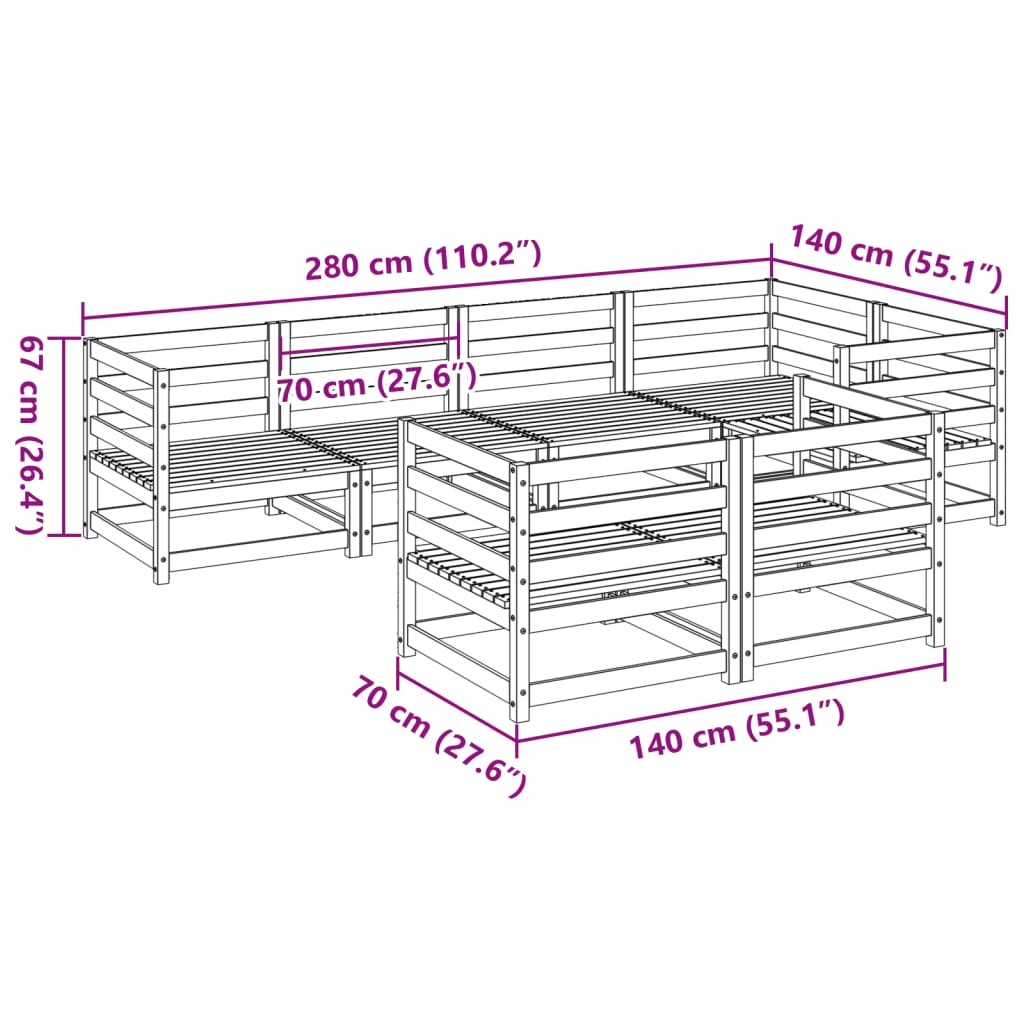 Hagesofasett 7 deler heltre furu