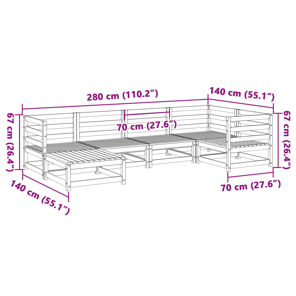 Hagesofasett 6 deler voksbrun heltre furu