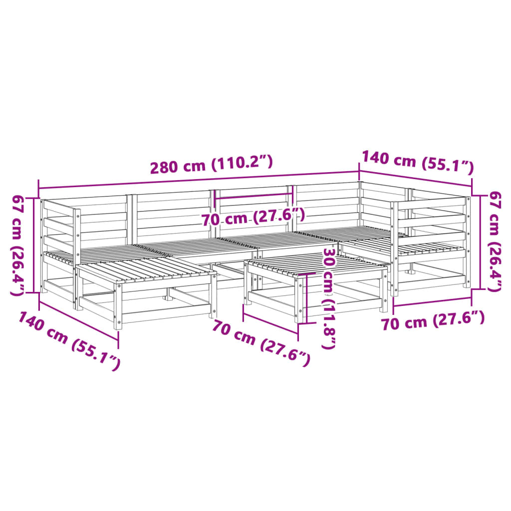 Hagesofasett 7 deler heltre furu