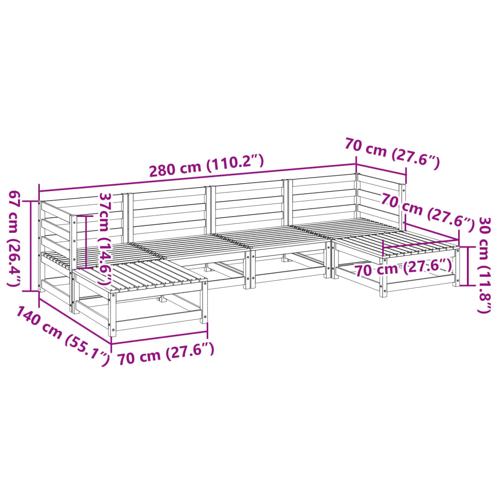 Hagesofasett 6 deler voksbrun heltre furu