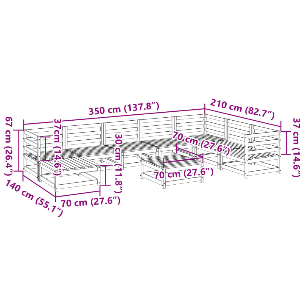 Hagesofasett 9 deler heltre furu