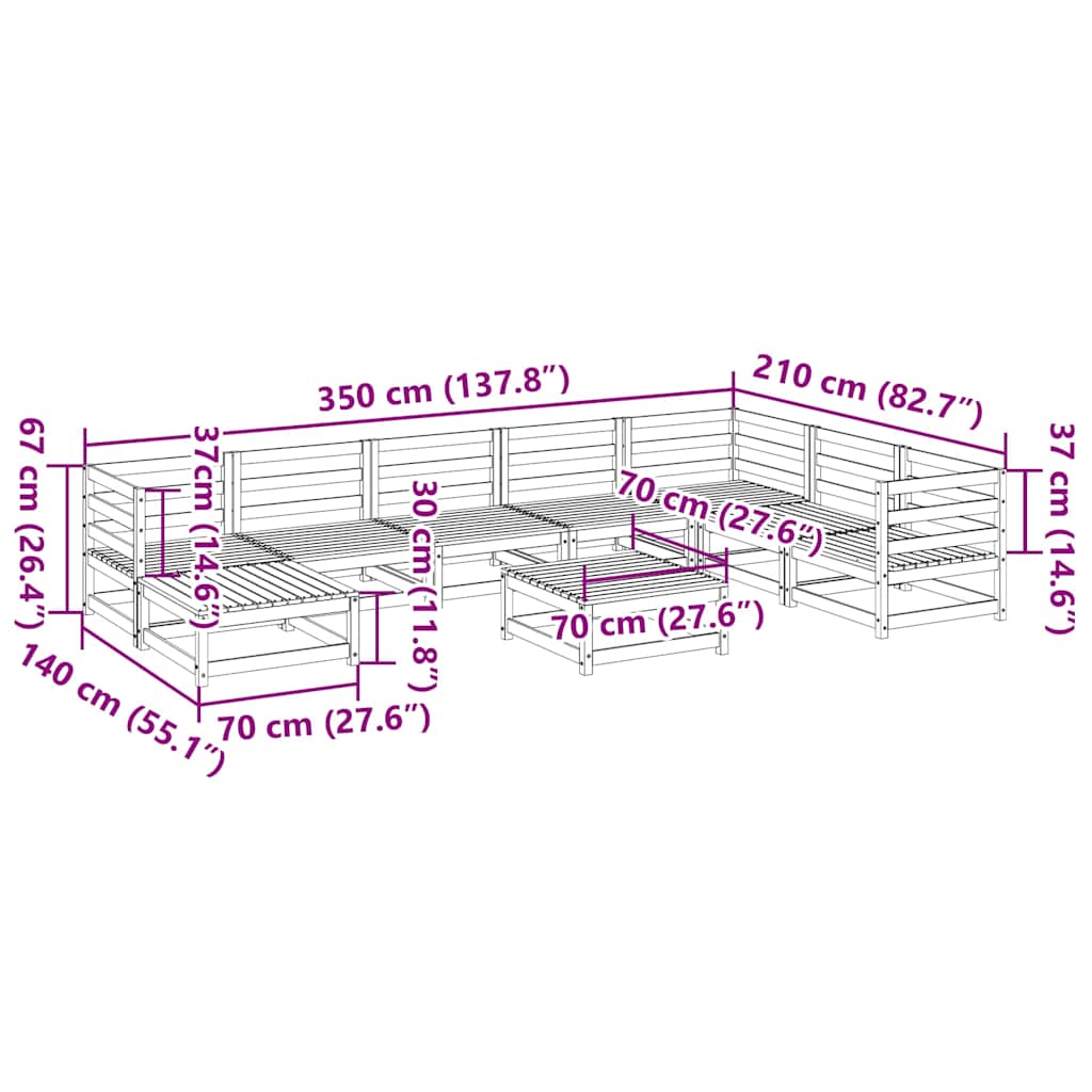 Hagesofasett 9 deler heltre furu