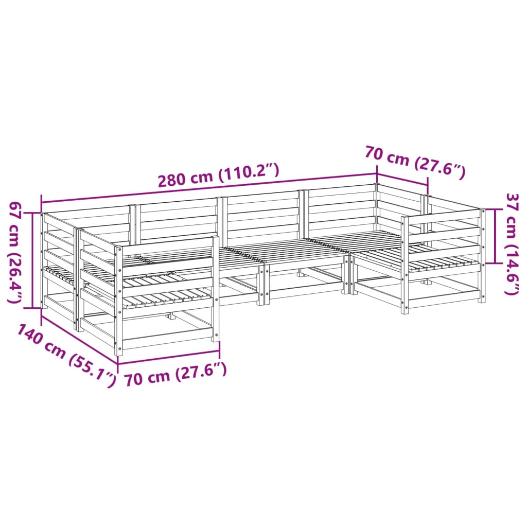 Hagesofasett 6 deler voksbrun heltre furu