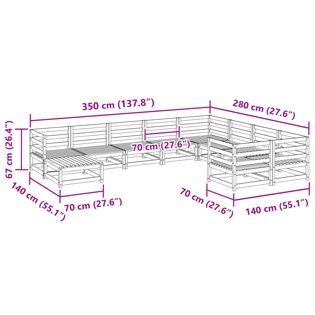 Hagesofasett 10 deler impregnert furu