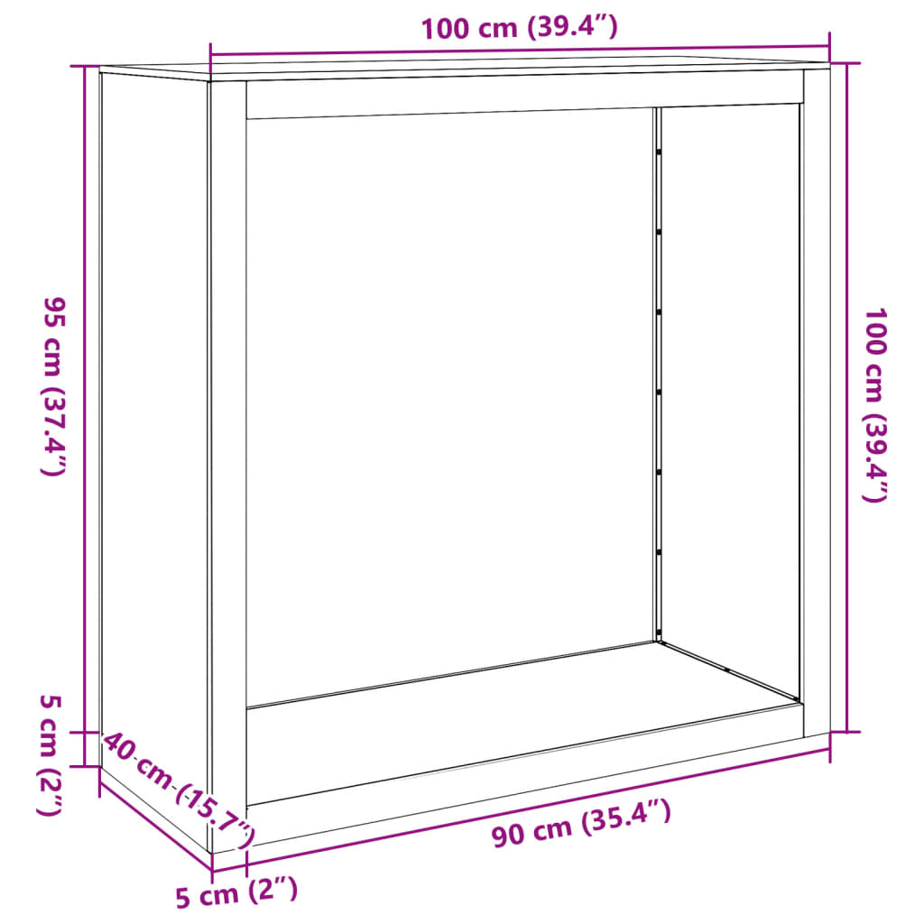 Vedstativ hvit 100x40x100 cm stål