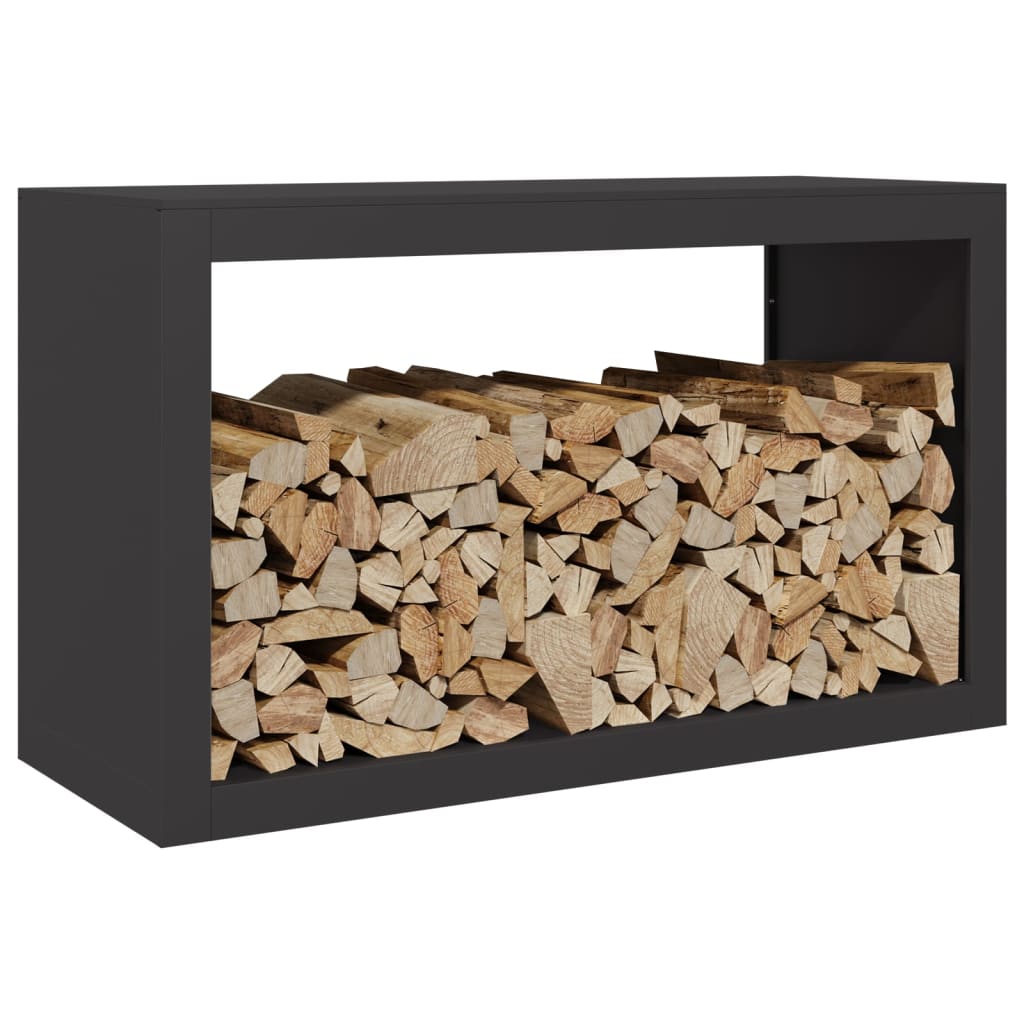 Vedstativ svart 100x40x60 cm stål