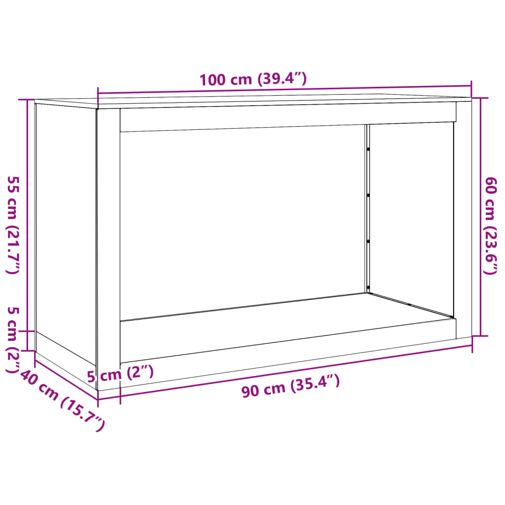 Vedstativ svart 100x40x60 cm stål