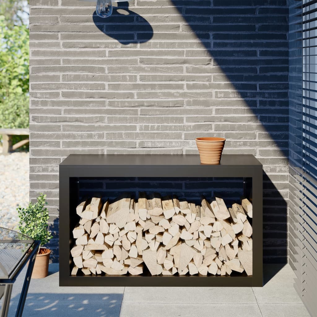 Vedstativ svart 100x40x60 cm stål