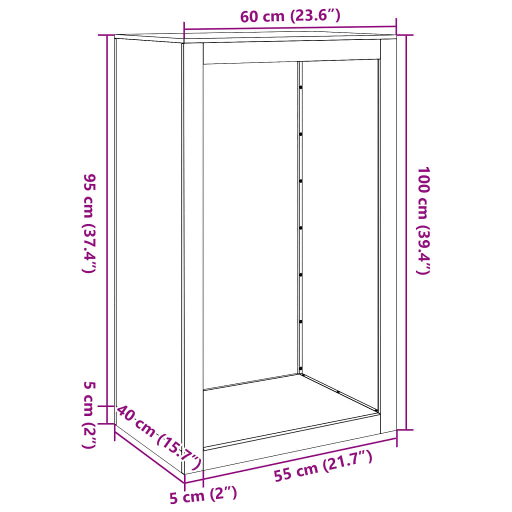 Vedstativ antrasitt 60x40x100 cm stål