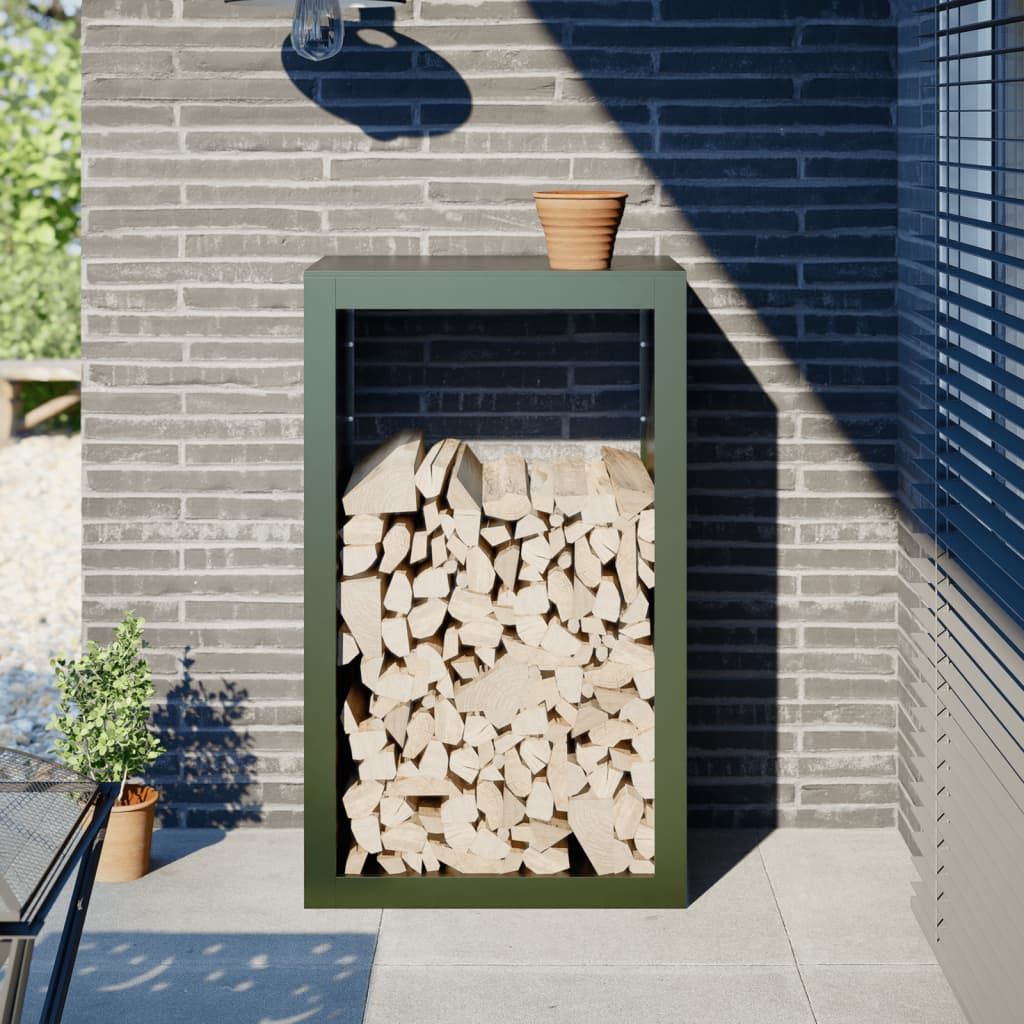 Vedstativ grønn 60x40x100 cm stål