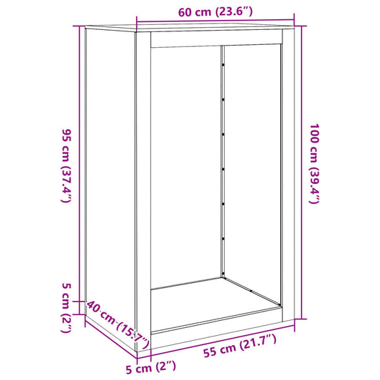 Vedstativ 60x40x100 cm oksidert stål