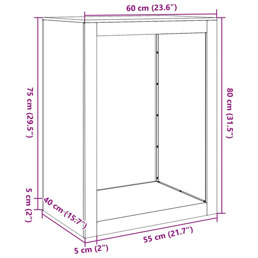 Vedstativ svart 60x40x100 cm stål
