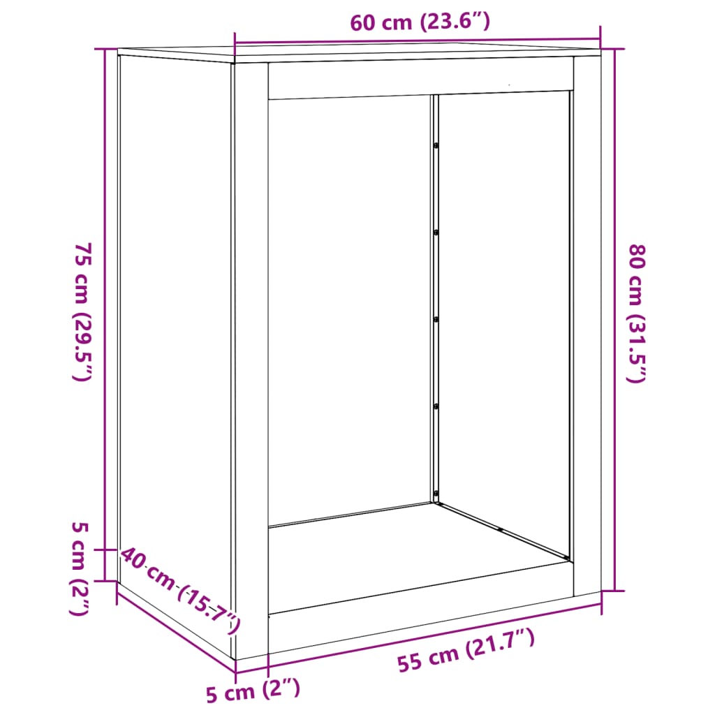 Vedstativ 60x40x80 cm oksidert stål