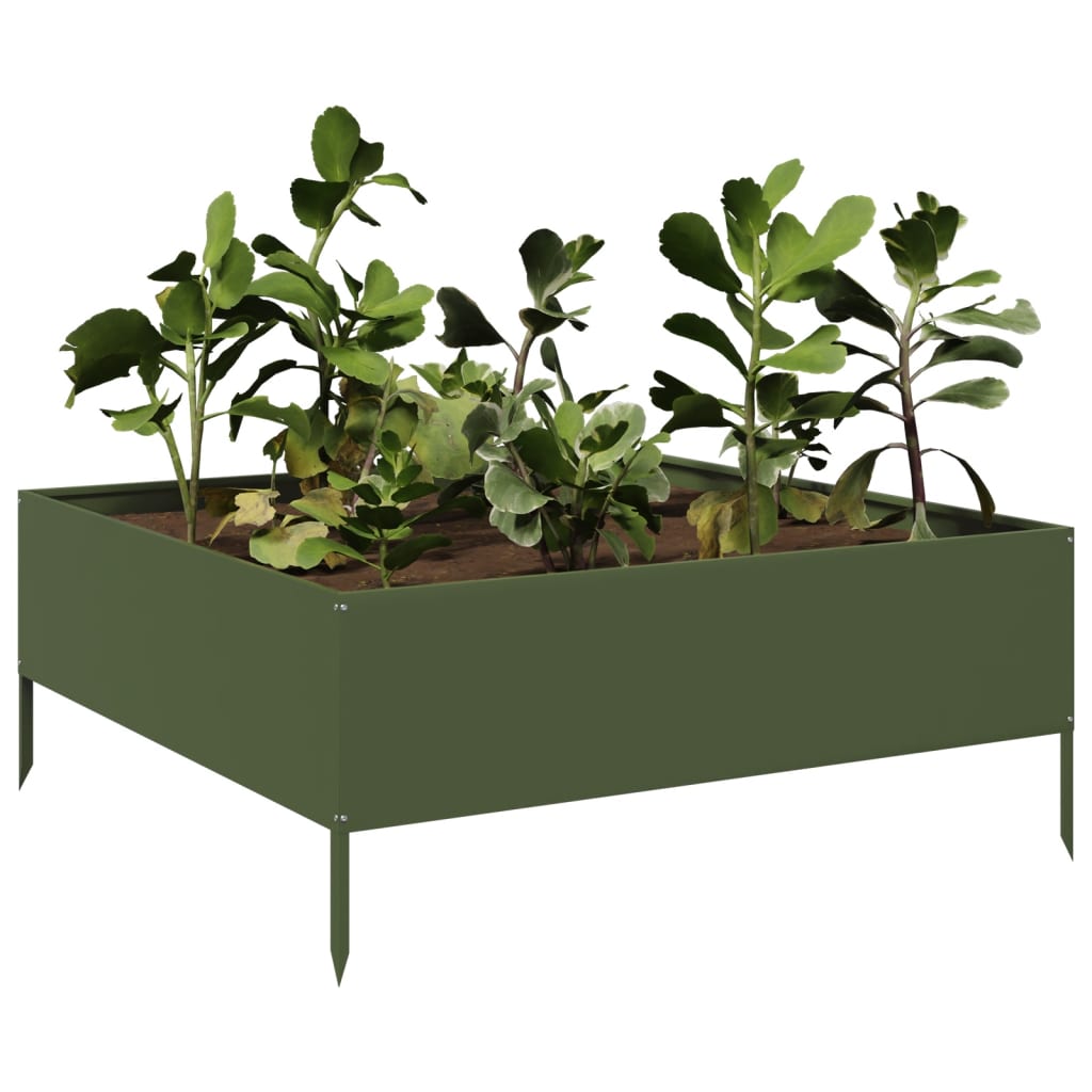 Høybed olivengrønn 100x100x41 cm stål