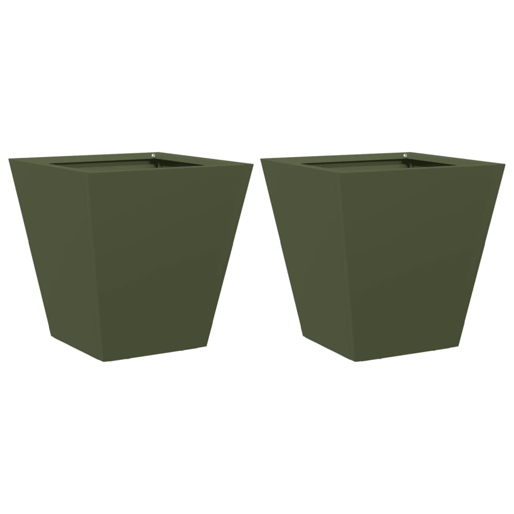 Plantekasser 2 stk olivengrønn 30x30x30 cm stål