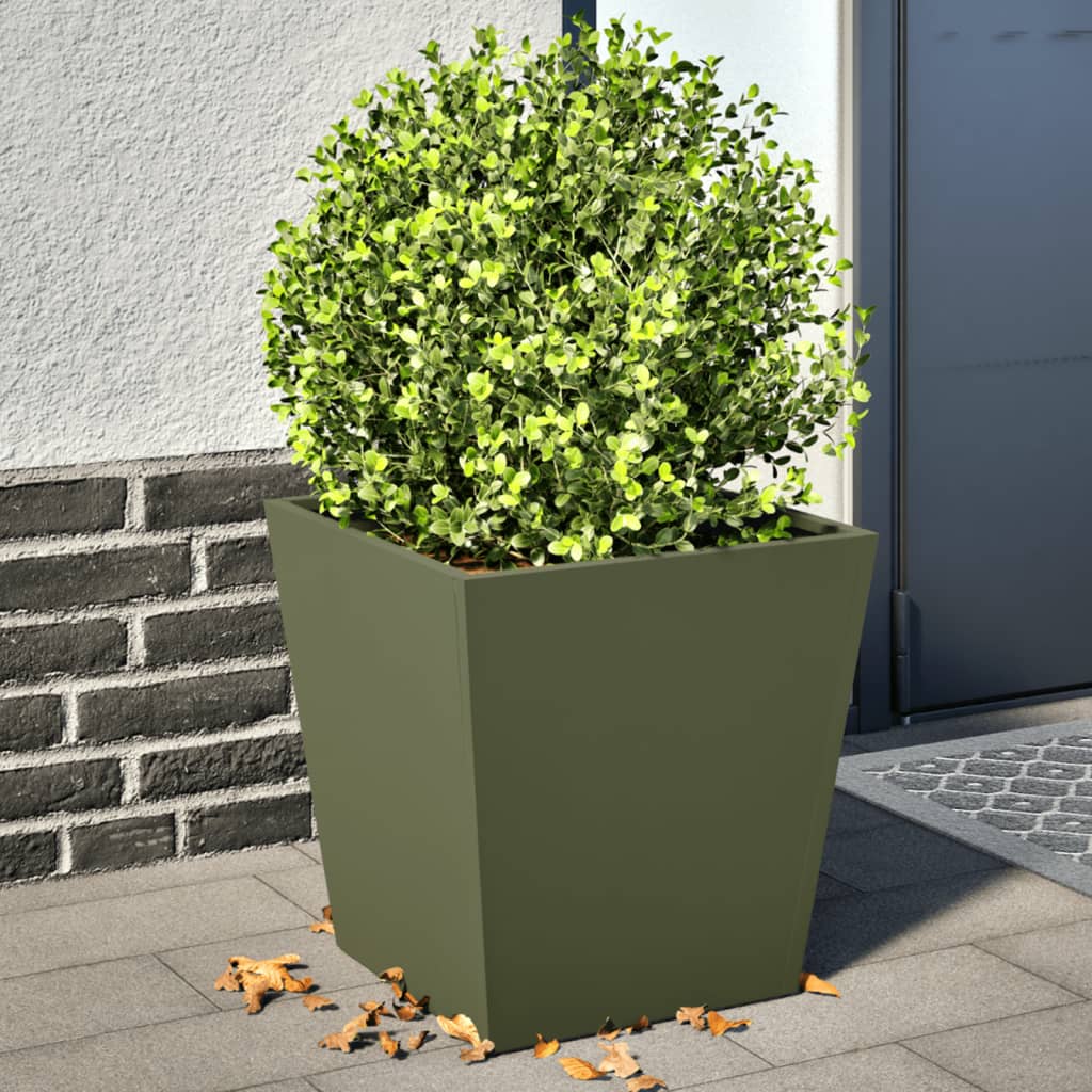 Plantekasser 2 stk olivengrønn 40x40x40 cm stål