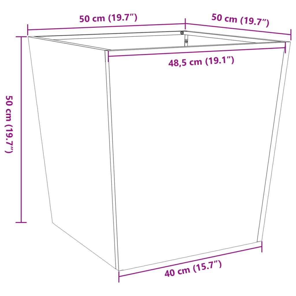 Plantekasse 50x50x50 cm rustfritt stål
