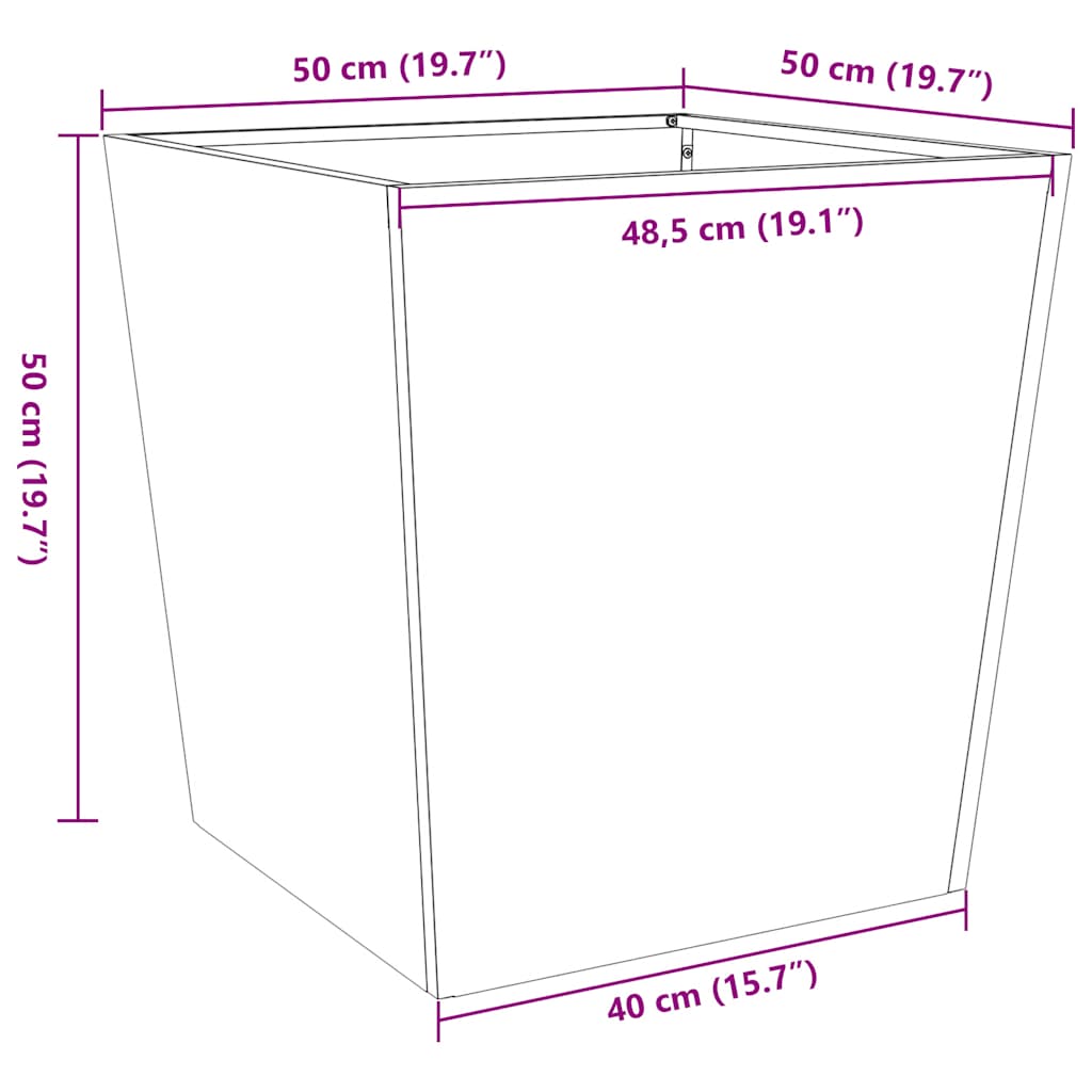 Plantekasse 50x50x50 cm galvanisert stål