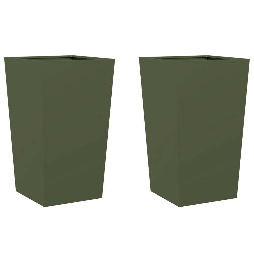 Plantekasser 2 stk olivengrønn 45x45x75 cm stål