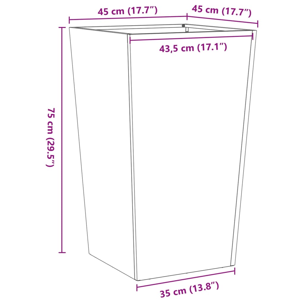Plantekasse 45x45x75 cm galvanisert stål