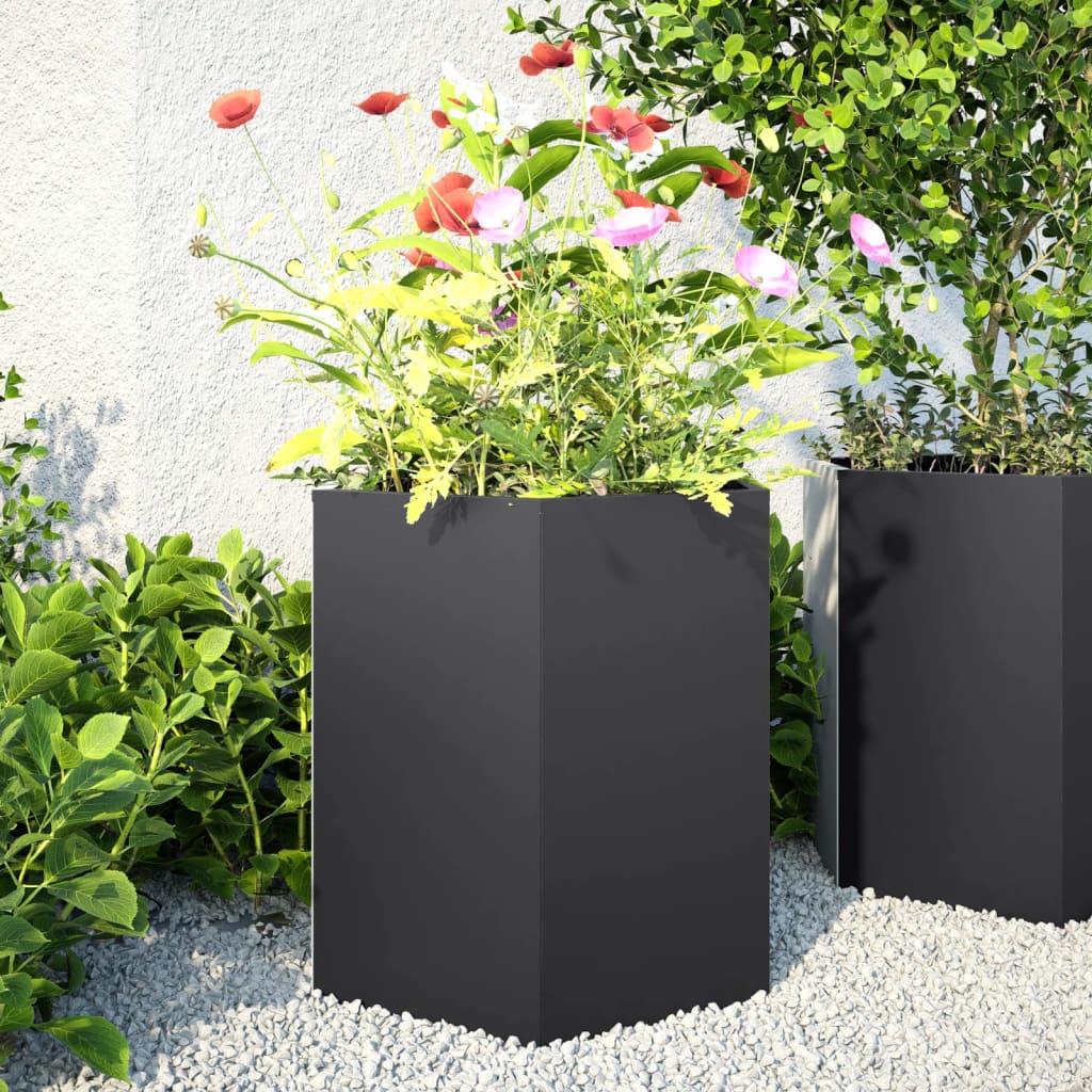 Hageplantekasse svart sekskantet 46x40x45 cm stål