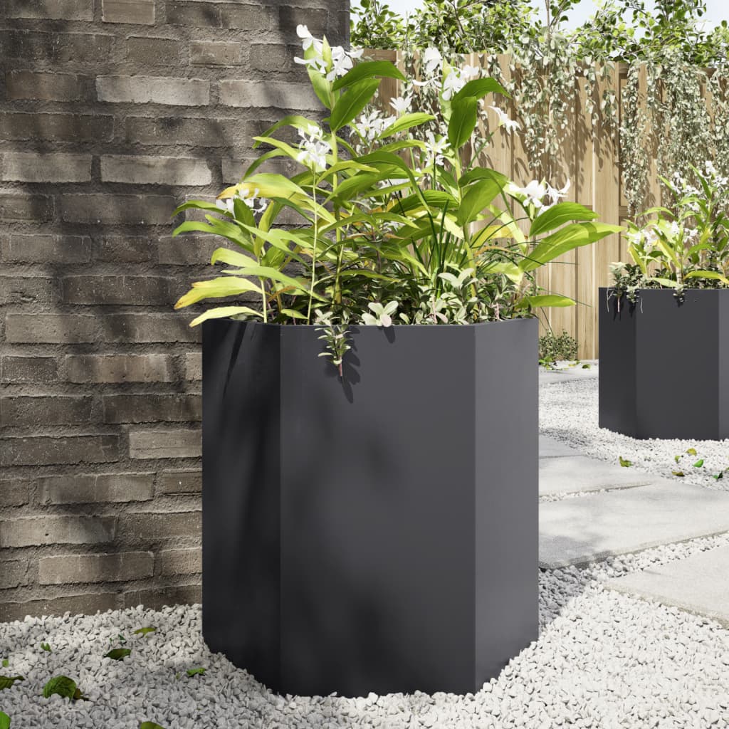 Hageplanter 2 stk svart sekskantet 46x40x45 cm stål