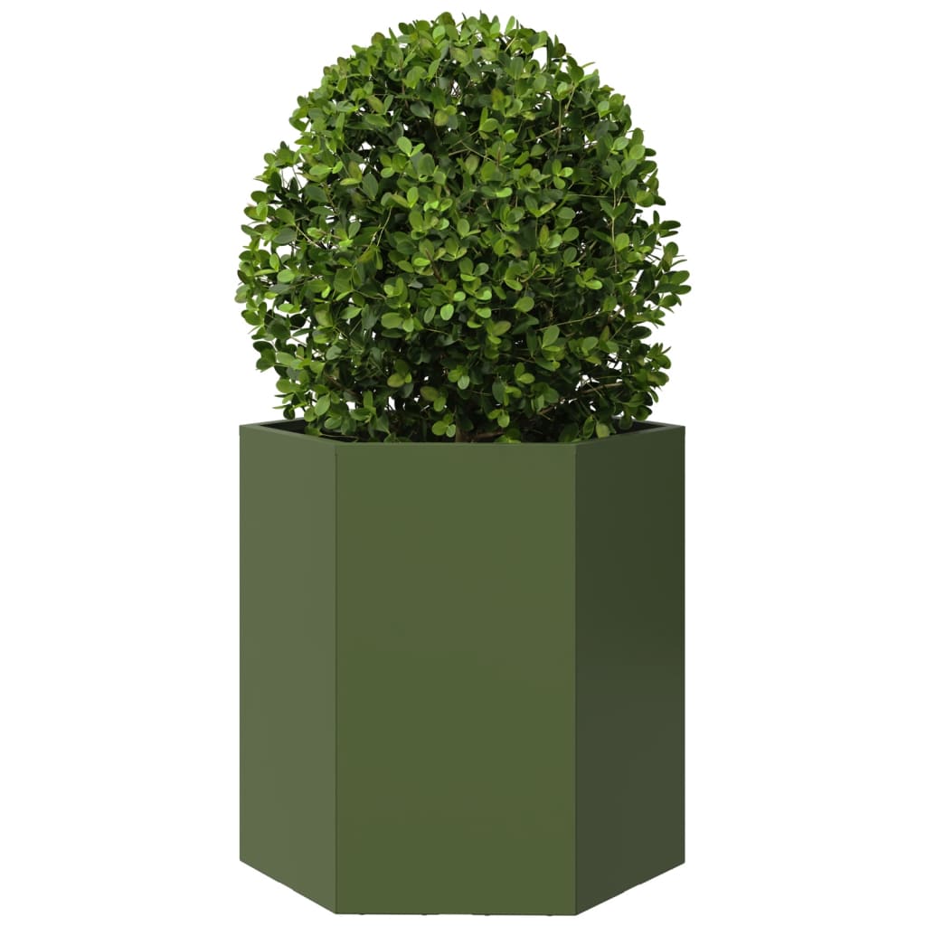 Plantekasse olivengrønn sekskantet 46x40x45 cm stål