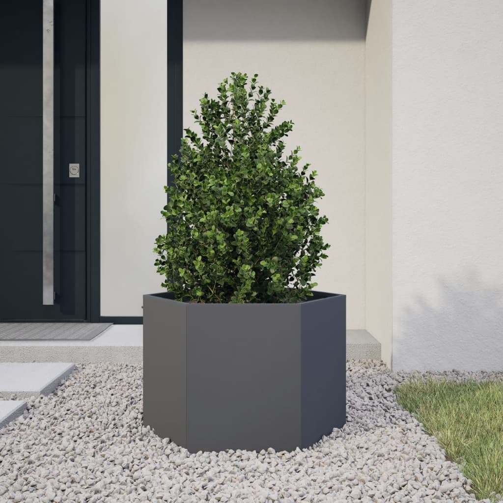 Plantekasse antrasitt sekskantet 69x60x45 cm stål