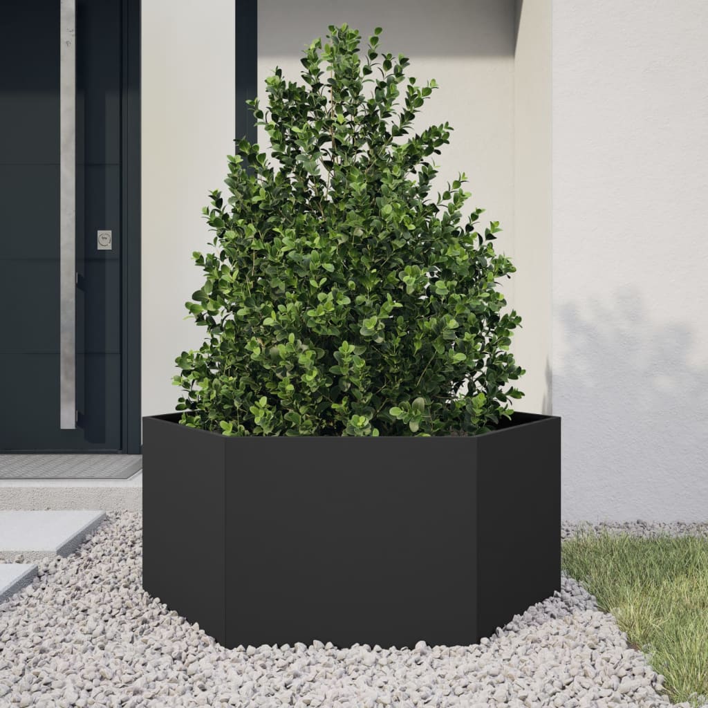 Plantekasse svart sekskantet 104x90x45 cm stål