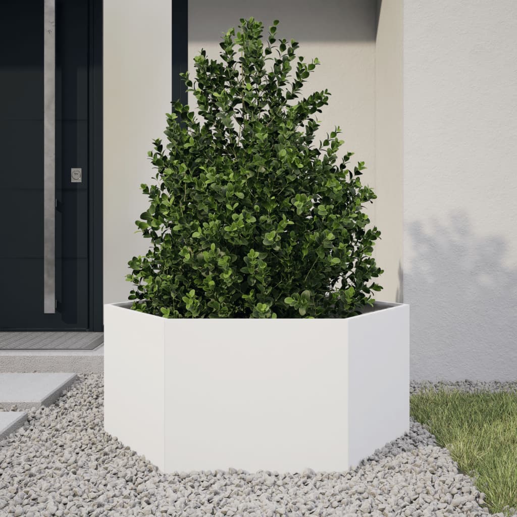 Plantekasse hvit sekskantet 104x90x45 cm stål
