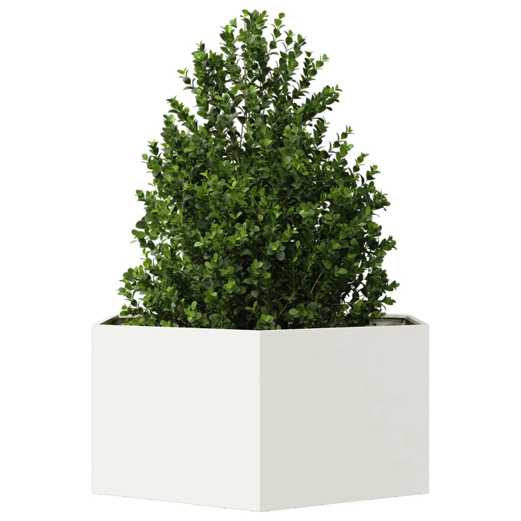 Plantekasse hvit sekskantet 104x90x45 cm stål