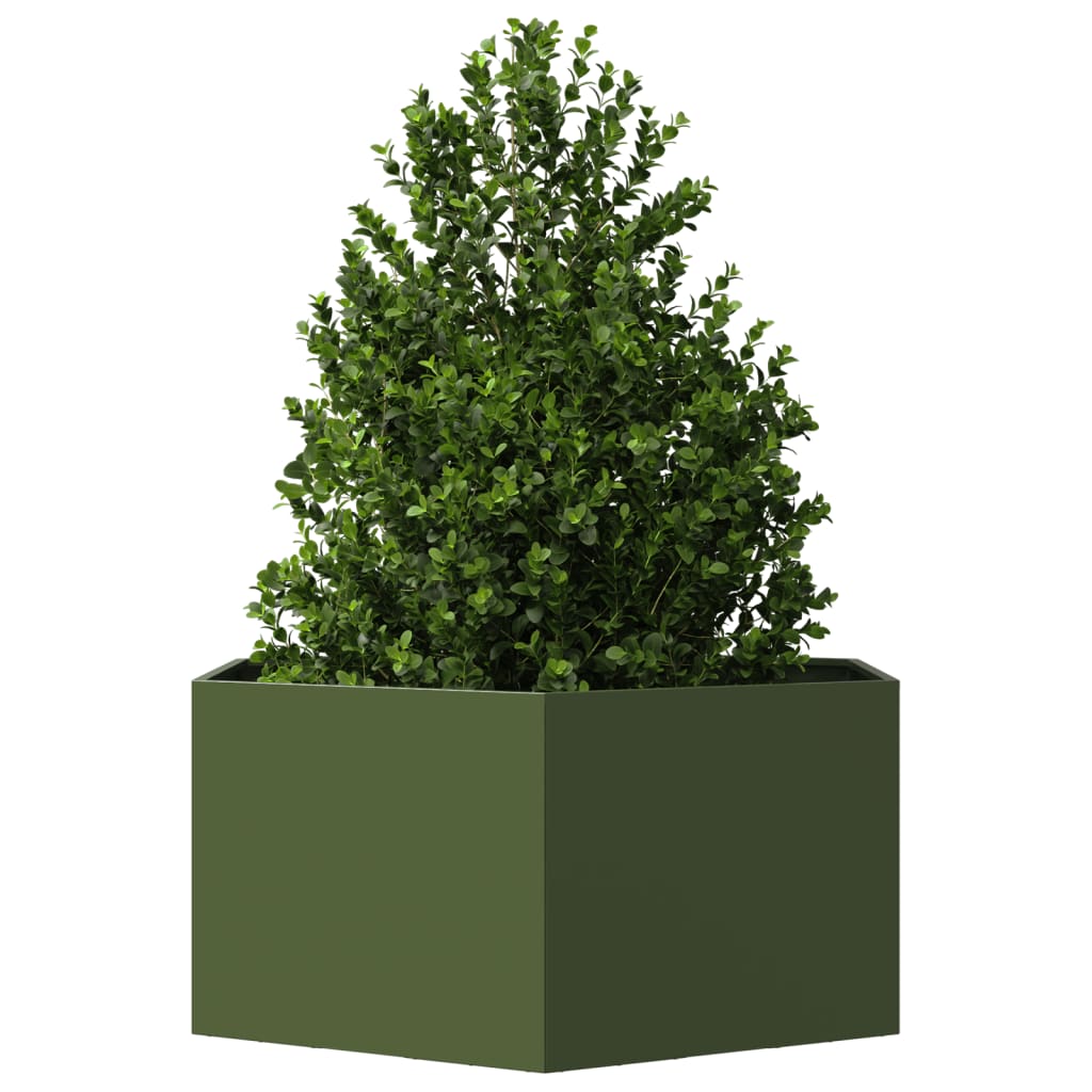 Plantekasse olivengrønn sekskantet 104x90x45 cm stål