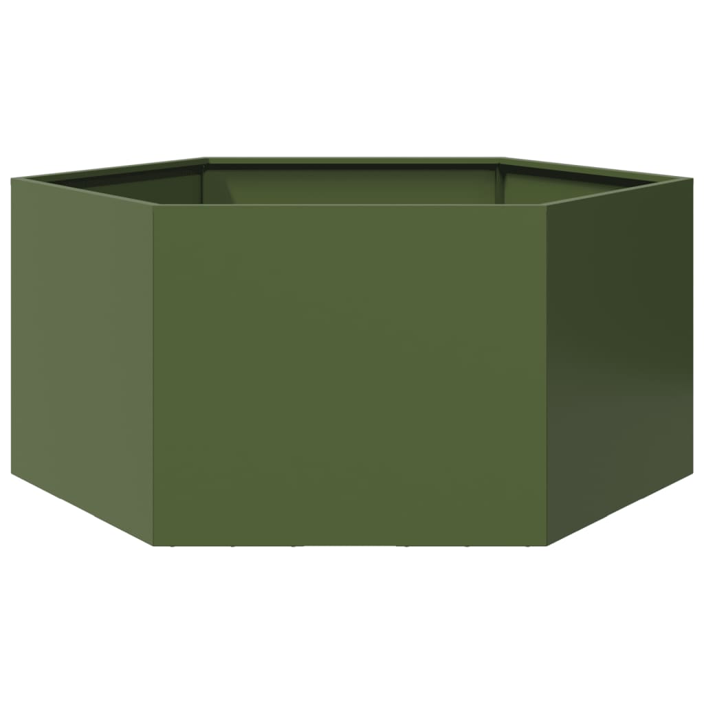 Plantekasse olivengrønn sekskantet 104x90x45 cm stål
