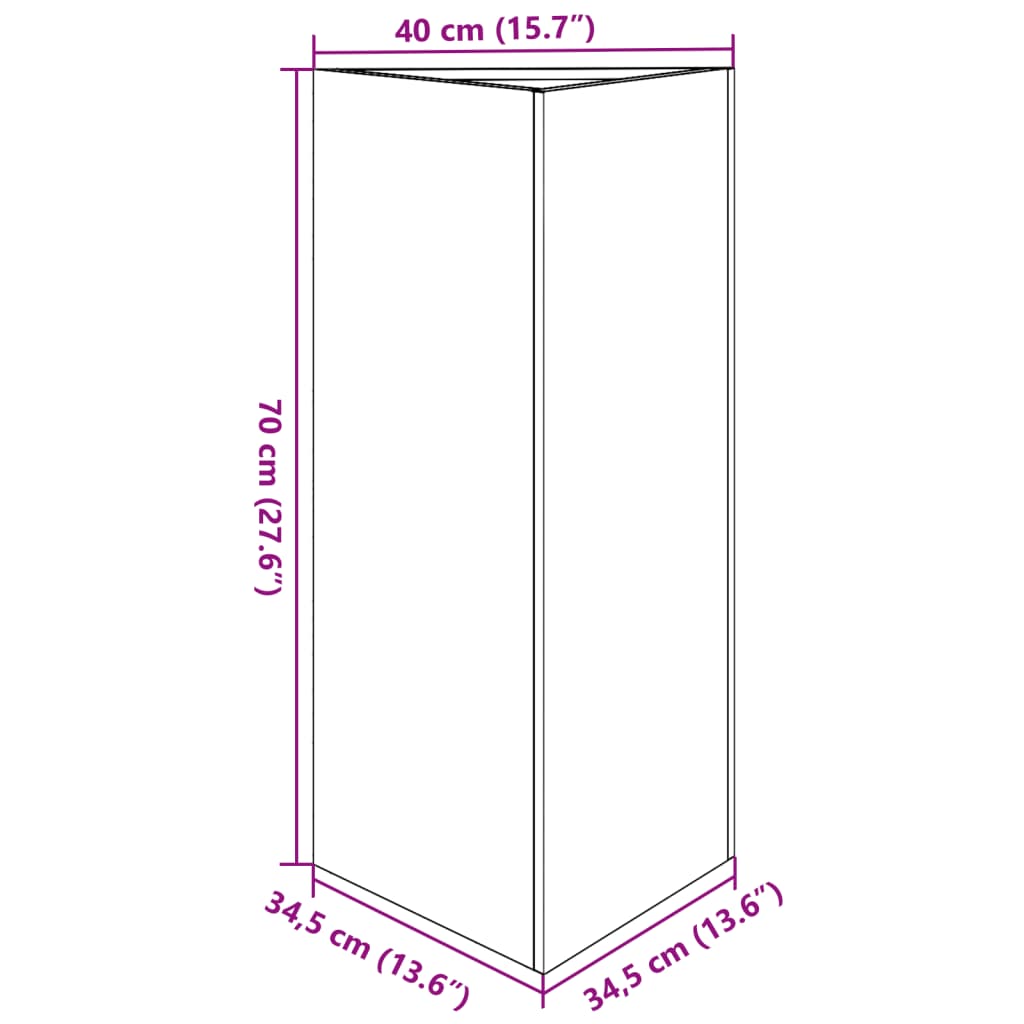 Plantekasse svart trekantet 40x34,5x75 cm stål