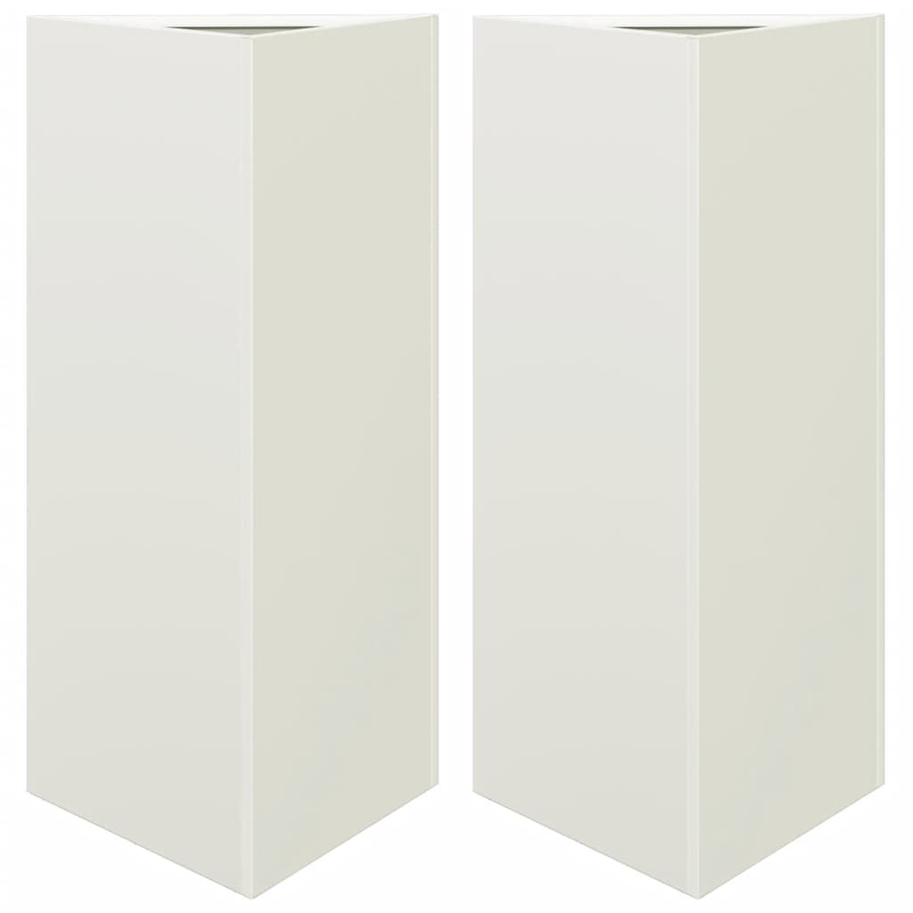 Plantekasser 2 stk hvit trekantet 40x34,5x75 cm stål