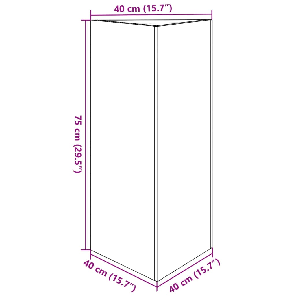 Plantekasse antrasitt trekantet 40x34,5x75 cm stål