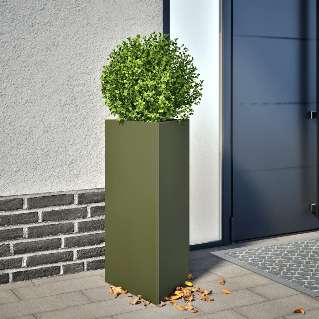 Plantekasse olivengrønn trekantet 40x34,5x75 cm stål